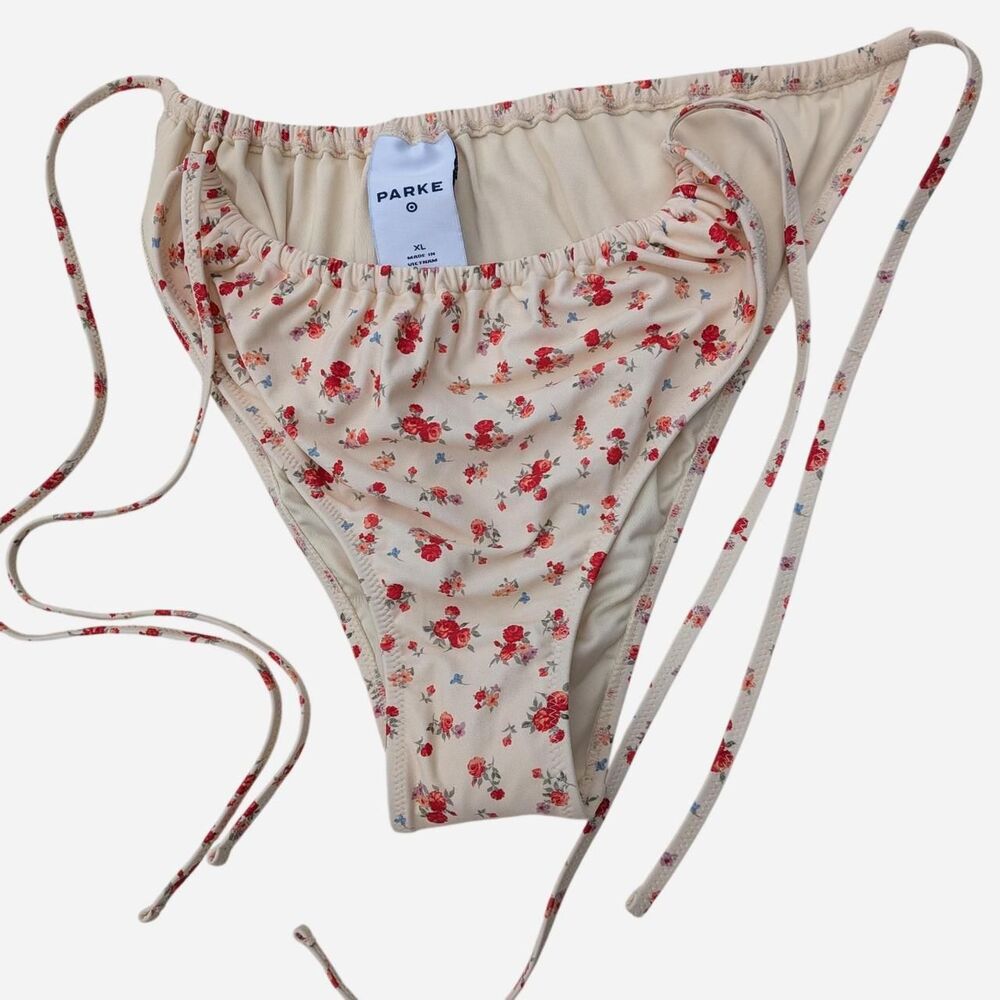 NWT Parke  Cream Floral String Bikini Bottoms Size XL